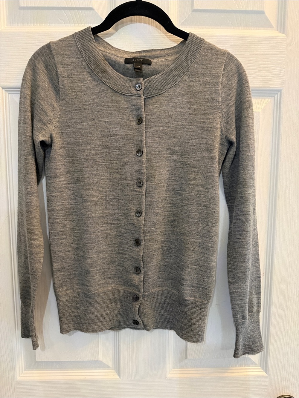 J. Crew 100% Merino Wool Medium Gray Button-Front Crewneck Cardigan